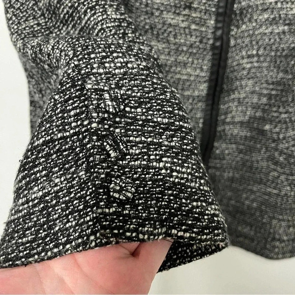 Eileen Fisher Tweed Collarless Blazer Suit Jacket - Leather Detail Linen Blend - Picture 2 of 7